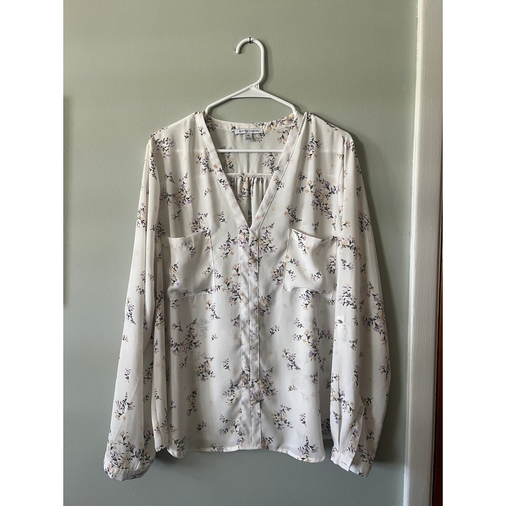 41 Hawthorn Long‎ Sleeve Blouse Floral Spring White Women Size XXL